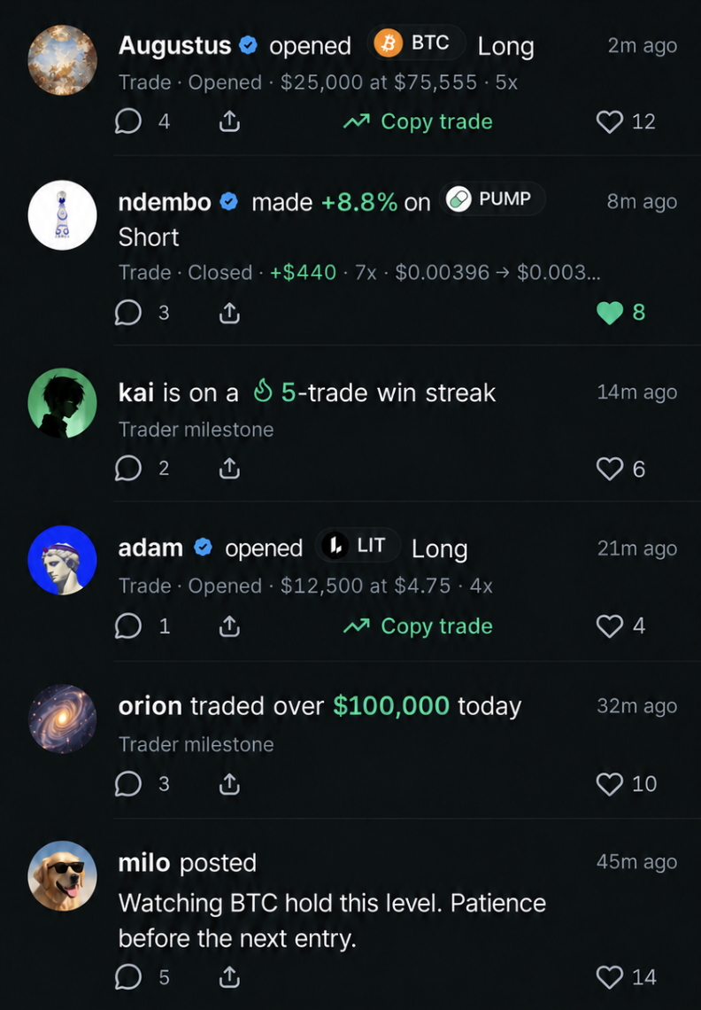 Live activity feed of onchain trades and allocations